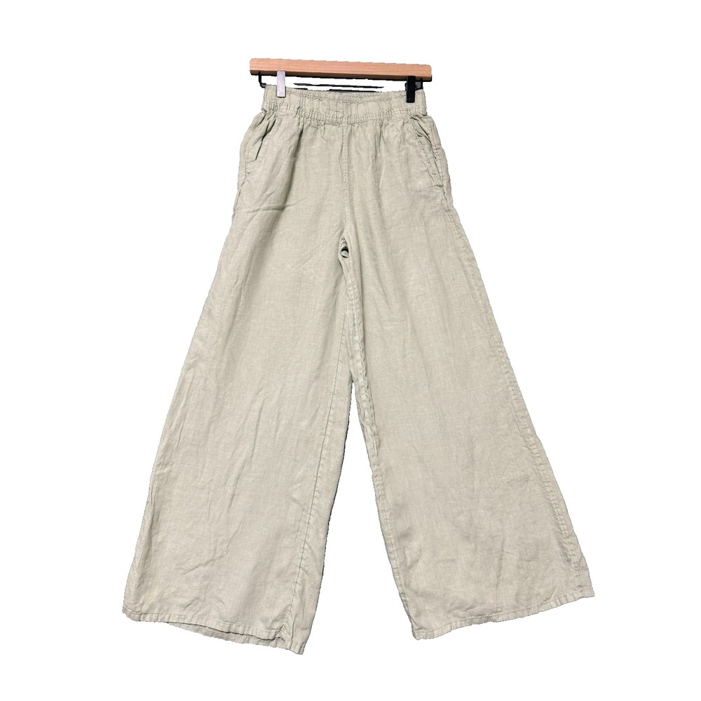Sigrid Olsen Linen Wide Leg Pants Women XS Sage Green Coastal Grandma Minimalist